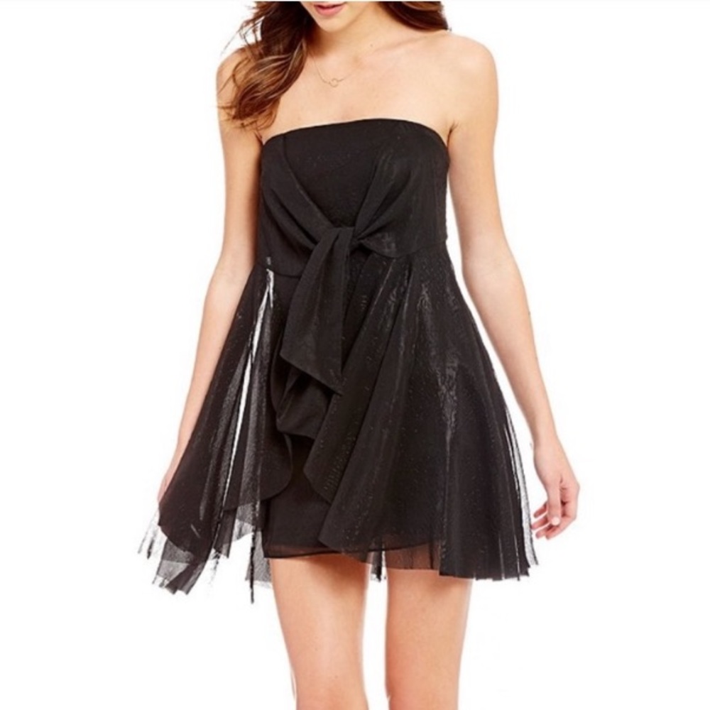 FREE PEOPLE ‘Good for You’ strapless tie front mesh layered short dress Size 2